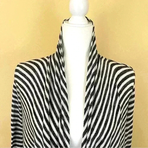 Hem & Thread Gray/White Striped Open Front Cotton/Rayon Waterfall Cardigan SizeM - Picture 4 of 11